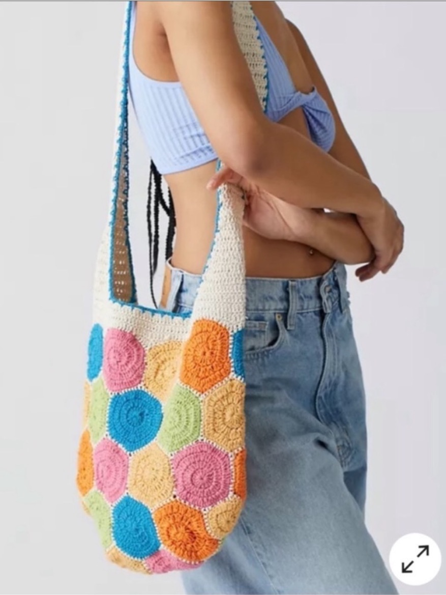 Nwt Urban Outfitters Colorblock Crochet Granny Square Crossbody Bag Large